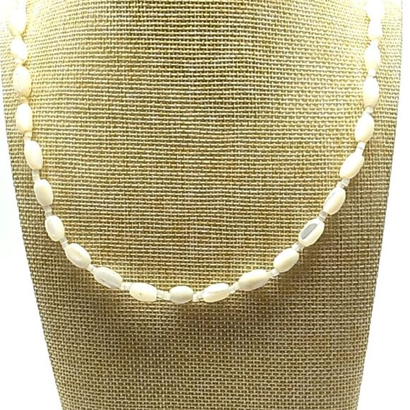 Cultured Freshwater Rice Pearl Necklace Vintage Baroque Single Strand w/Spacers - Picture 1 of 10